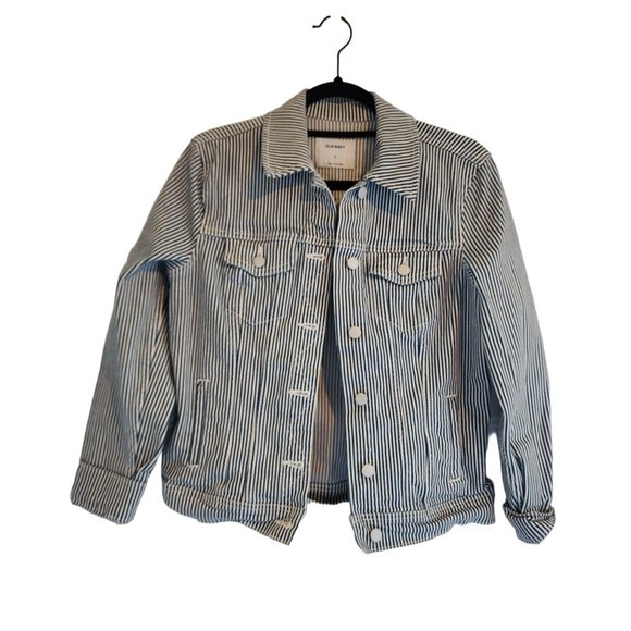 Old Navy Stripped Denim Jean Jacket engineer Womens size S - Picture 1 of 3
